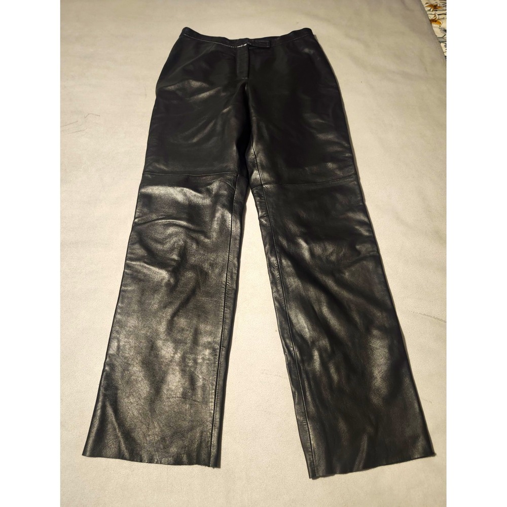 Siena Studio Women 12 Black 100% Genuine Leather Pants Straight Leg Vintage Y2K